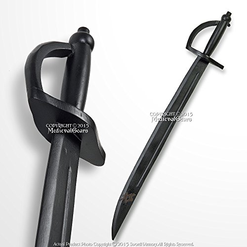 Medieval Gears Brand Black 30" Solid Wood Pirate Cutlass Medieval Sword with Skull Emblem Cosplay