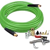DP Dynamic Power Polyurethane Braided Air Hose 1/4" X 25 Ft with 9 pcs Air Compressor Accessories KIT, 200 PSI.