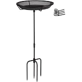 HRAYLTOP Standing Bird Feeder Bowl with 29.1 inch Iron Stand - Detachable Outdoor Decor for Garden Backyard Patio and Deck - Perfect for Attracting Birds