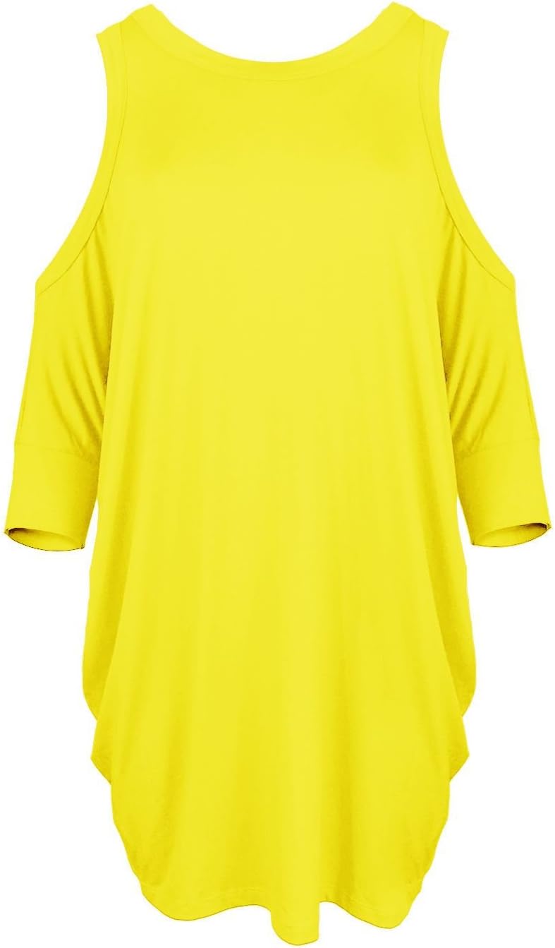 RR Designs Womens Ladies Cold Shoulder Batwing Top Cut Shoulder Tunic Loose Baggy Oversize