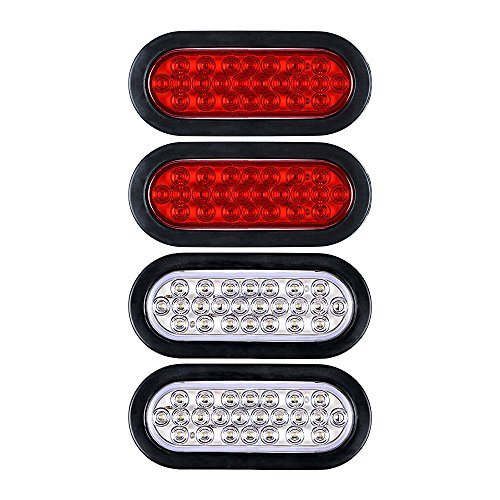 4pcs Red White 6" 24-LED Oval Stop Brake Tail Light Backup Lamp for Truck Trailer RV 12V (24-LED)