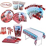 Ladybug Party Supplies Set 77Pcs Complete Birthday Party Decorations Supply Pack for 10 Children Kids