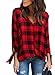 Astylish Women Casual Plaid V Neck 3 4 Long Sleeve Blouses and Tops Shirts Red XX-Large