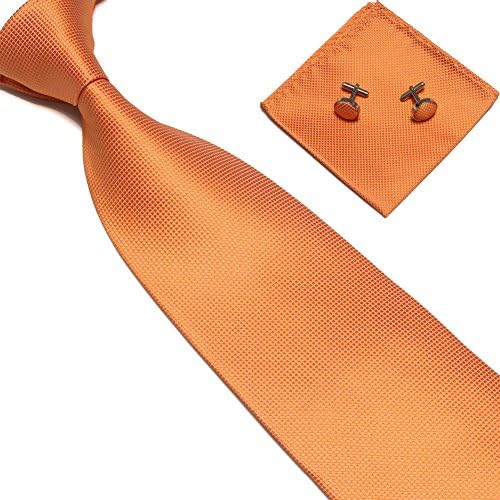 Zjzhao Fashion Woven Silk Necktie HandMade Mens Tie Cufflinks and Handkerchief Set Hanky Gift (Orange)