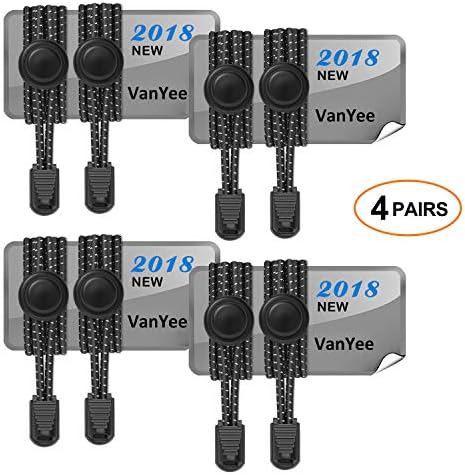 VanYee 4 Pairs Elastic No Tie Shoelaces, Upgraded Lock, Reflective Shoe Laces for Kids and Adults