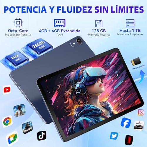 Tablet Infinix XPAD 30E 11 Pulgadas Android 15 8GB RAM: 4+4GB Extendida, 128GB ROM, SIM 4G LTE + Micro SD, Media tek G80, Octa-core, Tutor AI, Control parental, 7200mAh, Con Funda Protector, Deep Blue