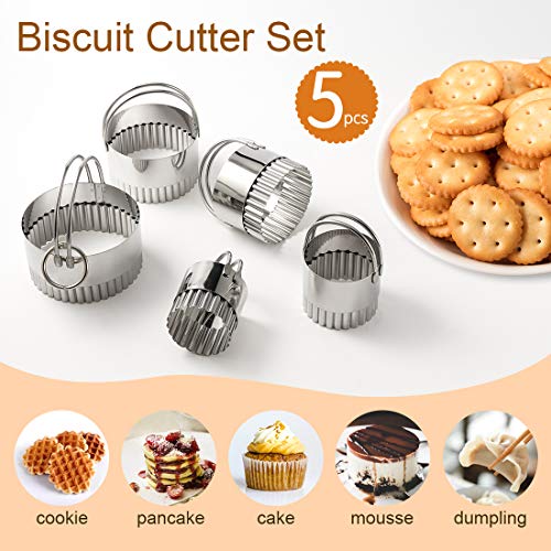 Pastry Cutter Set, Dough Blender, Pastry Scraper and 5pcs Stainless Steel Biscuit Cookie Cutter Set, Pastry Brush Heavy Duty Baking Dough Tools for Home Kitchen - Thumbnail 3