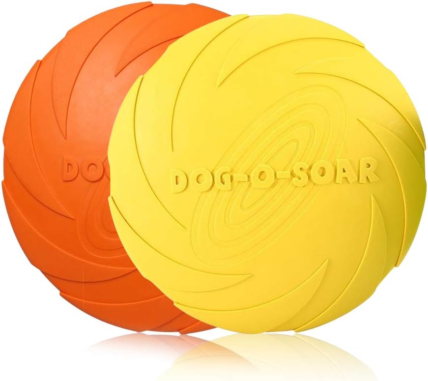 PETCUTE Dog Frisbee Dog flying Disc interactive Toy for dog Dogs Training frisbee 2 Pieces ø 18 cm, Yellow+Orange