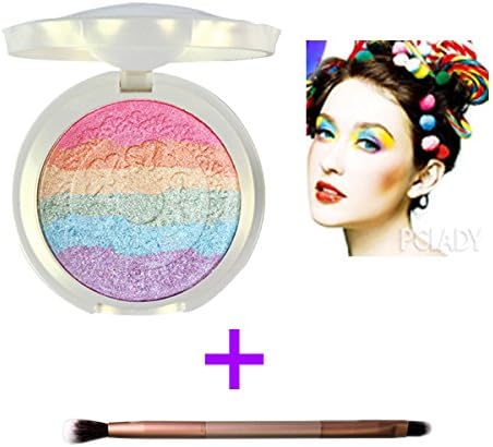 Makeup Rainbow Highlighter Eyeshadow Palette Baked Blush Terrece Handmade Face Shimmer Powder Color #1 with Eyeshadow Brush