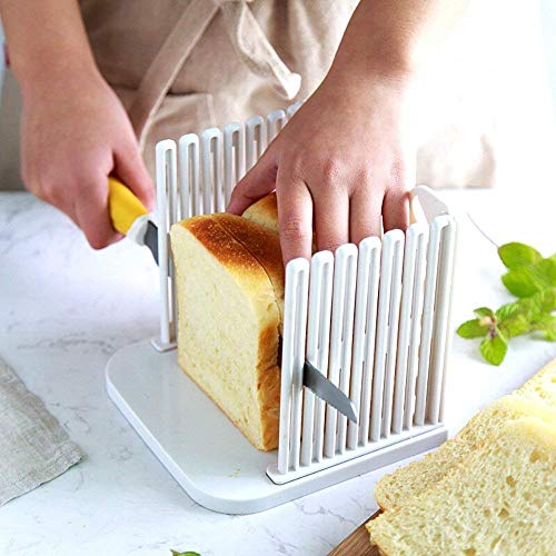 Plastic Handed Foldable Bread Cutter - Adjustable Toast Slicer for Homemade Bread Bagel Loaf Sandwich White