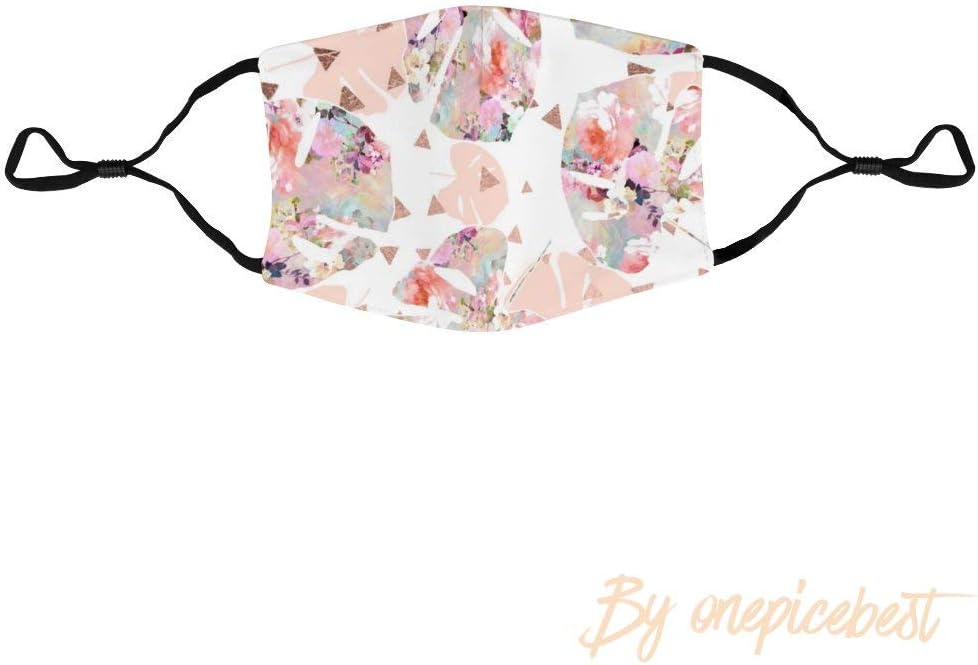 Womens Fashion Face Cover Protective Mouth Covers Modern Floral Watercolor Roses On Tropical Monster Washable Adjustable Anti Dust Shield for Outdoor Travel