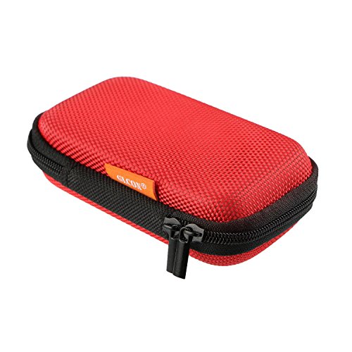 GLCON Red Rectangle Portable Protection Hard EVA Case,Mesh Inner Pocket,Zipper Enclosure Durable Exterior,Lightweight Universal Carrying Bag for Headset Earbud Charge Cable USB Mp3 Key Change Purse