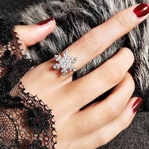 Snow Rotation rotatable Ring Women Girls Influx People Exaggerated Personality Tide Ring Finger Atmosphere Decorative Ornaments (Snowflake Paragraph 6#