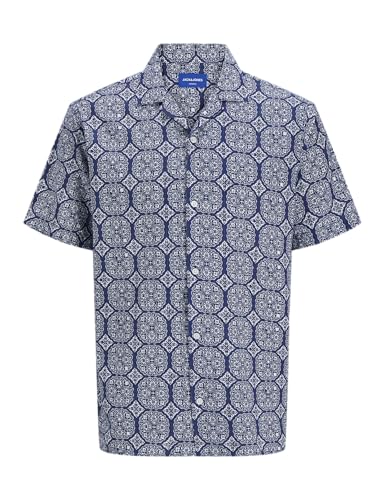 JACK & JONES Jorseersucker AOP Shirt SS Jnr, Ocean Cavern, 14 años Hombres