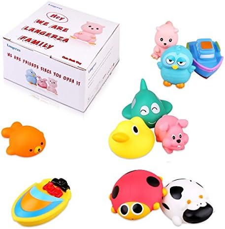 Bath Toys Langerza Toddler Assorted Colorful Squirt Squeaker Toys With Toy Organizer （10 Pack）
