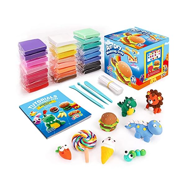Sago-Brothers-Air-Dry-Clay24-Colors-Modelling-Clay-with-3-Clay-Tools-Project-BookletDIY-Creative-Ultra-Soft-Light-Magic-ClayArts-and-Crafts-Kits-for-Kids-Boys-Girls-ToysMystery-Gifts-Boxes SAGO BROTHERS Air Dry Clay,24 Colors Modelling Clay with 3 Clay Tools & Project Booklet,DIY Creative Ultra Soft Light…