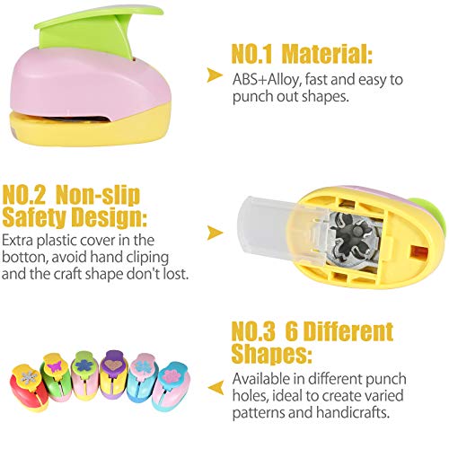 6 Pack Paper Craft Holes Punch Set 1 inch Kids Paper Puncher Hole