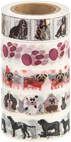 Washi Tape Set (Japanese Masking Tape) by MIKOKA, 0.6 Inches Wide, 32.8 Feet Long, 5 Rolls - Dogs