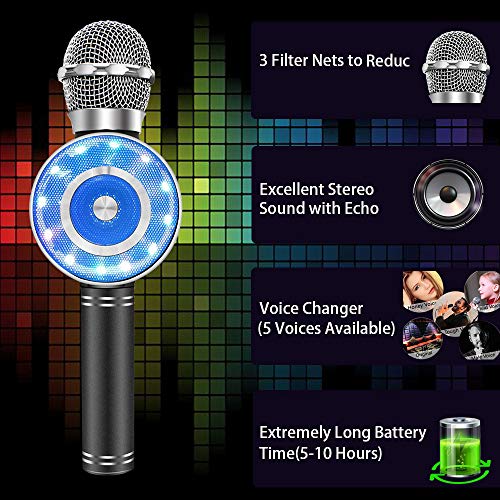 Wireless Karaoke Microphone, Handheld Bluetooth Microphone with Speaker and light Echo Mic Portable Karaoke Player for Kid Adult Girl Home Party Singing Birthday Gift, Compatible iPhone Android - Thumbnail 2