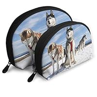 Alaska Huskies 2 Piece Set Cosmetic Beauty Bag Travel Handy Organizer Pouch Clutch Makeup Pouch Set
