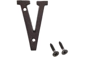 BETORCY 3 Inch House Letter, Home Address Letter, Vintage Cast Iron Home Letter Solid Metal Gate Mailbox Letter Number, Matching Screws Included, Black Letter V