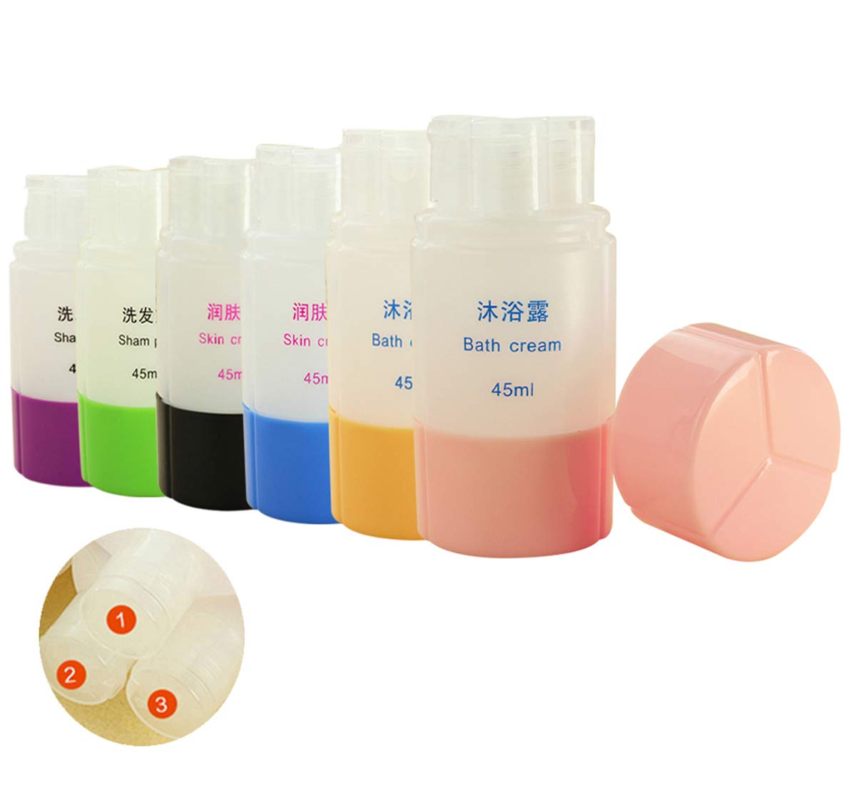 Ranvi Travel Bottles, Travel Size Toiletries Containers Leakproof Plastic Travel Bottles for Shampoo, Conditioner, Shower Gel (3 Vials Each) 6 Packs,45ml