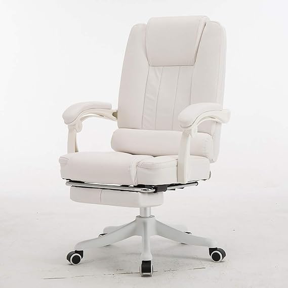 Amazon.co.jp： が 革 リクライニング 社長椅子, ハイバック オフィスチェア 厚く シートクッション ゲームの椅子 高さ調節可能 伸縮式 フットレスト白 ホーム＆キッチン
