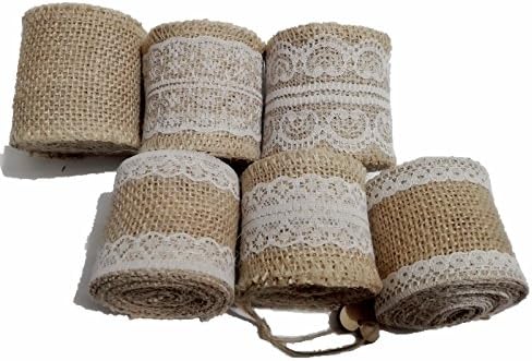 Set of 6 Jute Burlap Ribbon Rolls for Craft Rustic Wedding Belt Strap Craft Jute Hessian, 12 Yards Length Totally