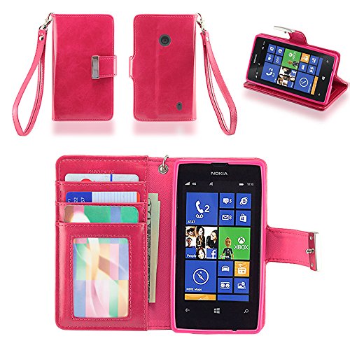 IZENGATE Nokia Lumia 520 Executive Premium PU Leather Wallet Flip Case Cover Folio Stand (Deep Rose Pink)