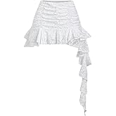 SweatyRocks Women's Floral Lace Layered Ruffle Mini Skirt Y2K Ruched Asymmetrical A Line Skirts