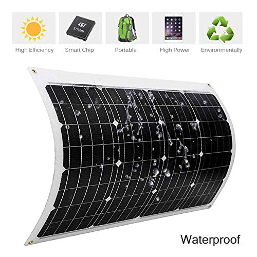 Solar Panel 50W 18V 12V Bendable Flexible, Waterproof Solar Car Battery Charger Maintainer Portable Trickle Charger ,Charging Clip Line for Motorcycle RV Boat with 10A Charge Controller Kits