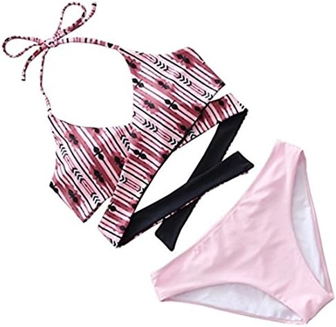 ADREAMONE Womens Push up Padded Bikini 2 Piece Floral Lace up Swimsuit Pink