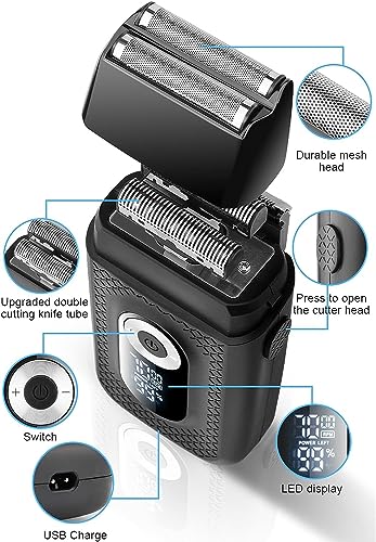 WTDD 2 en 1 Afeitadora Eléctrica para Hombre Con Recortadora De Precisión | Resistente al Agua, Recargable por USB, Maquinilla De Afeitar Led Para Bigote, Maquinillas de Afeitar para de Los Hombres