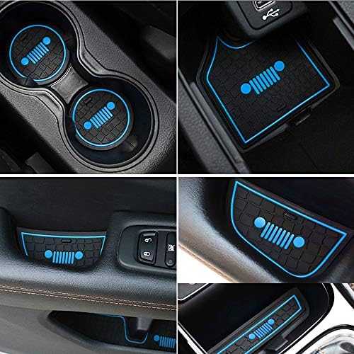 LITTOU For Compass 2017 2018 2019, Anti-dust Non-Slip Interior Door,Cup,Arm Box,Storage Mat (Pack of 14) (Blue)