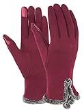 Touch Screen Gloves Women Lined Thick Winter Warm Gloves Outdoor Burgundy