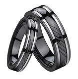 King Will Aurora Mens 8mm Black Tungsten Carbide Ring Luminosity Glow and Lord of Ring Inlay Beveled Edge 9.5