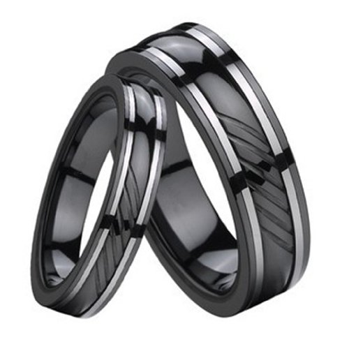 King Will Men 8mm Black Tungsten Ring Wedding Band with Ceramic Inlay Cut Design Highly Polished9.5