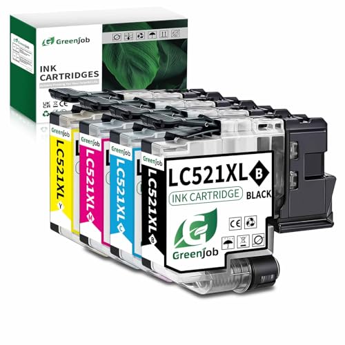 Greenjob LC521 Cartucho de Tinta Compatible con Brother LC521 LC-521XL LC-521XLVAL Multipack para Brother DCP-J1260W DCP-J1310DW DCP-J1313DW DCP-J1360DW DCP-J1460DW (BCMY, 4 Paquetes)
