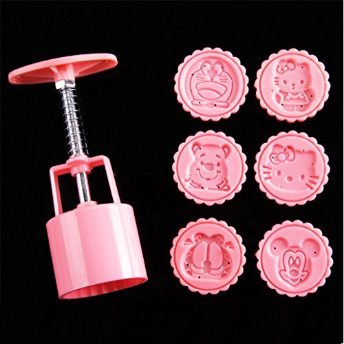 Newest Pink Moon Cake Decoration Mold Mould 50G Cartoon Animal Round 6 Stamps Cookie Cutter Mold Mid Autumn Festival Diy Tool (6133762971333)