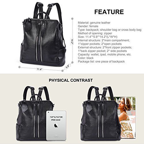 VBIGER Zaino Nero e Borse a Tracolla per Donna in Pelle con Grande Capacità