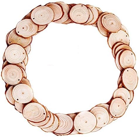 Fuhaieec 50pcs 2.0-2.4" Natural Wood Slices Unfinished Predrilled Round Discs Tree Bark Wooden Circles for DIY Crafts Christmas Rustic Wedding Ornaments