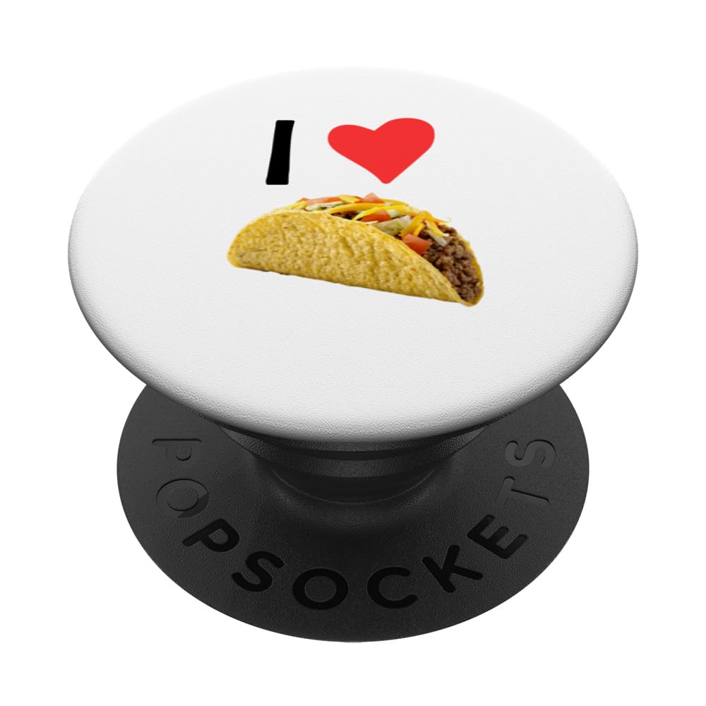 Funny I heart Tacos with photo of Taco on a white background PopSockets Swappable PopGrip