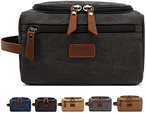 Men's Toiletry Bag Canvas Shaving Dopp Kit Travel Bathroom Bags Organizer - black - One-size