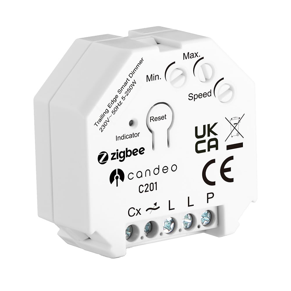 Candeo Zigbee C201 Smart Dimmer Switch Module | Compatible with Standard Zigbee Hubs, SmartThings, Hubitat, Echo, Ikea, Philips Hue, Alexa & Google Home | 250W LED & Halogen | No Neutral Wire Required