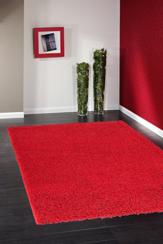 Ottomanson Cozy Color Solid Shag Contemporary Living and Bedroom Soft Shaggy Area Kids Rugs (X), 6'7" x 9'3", Red