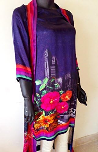 Soniali Pakistani Indian Digital Print CHIMOSE Silk and Chiffon 2 Piece Designer Dress(L)