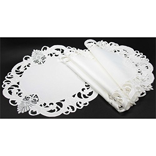 Xia Home Fashions XD170185 Delicate Lace Embroidered Cutwork Round Placemats (Set of 4), 16"