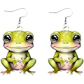 Cute Frog Earrings for Women Double Sides Acrylic Vivid Green Frog Dangle Earrings Animal Jewelry