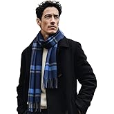 Xin Yuan Silk Cashmere scarf for men,100% Cashmere Plaid Tassel Scarf,Winter Warm soft Scarves with Gift Box Packaging
