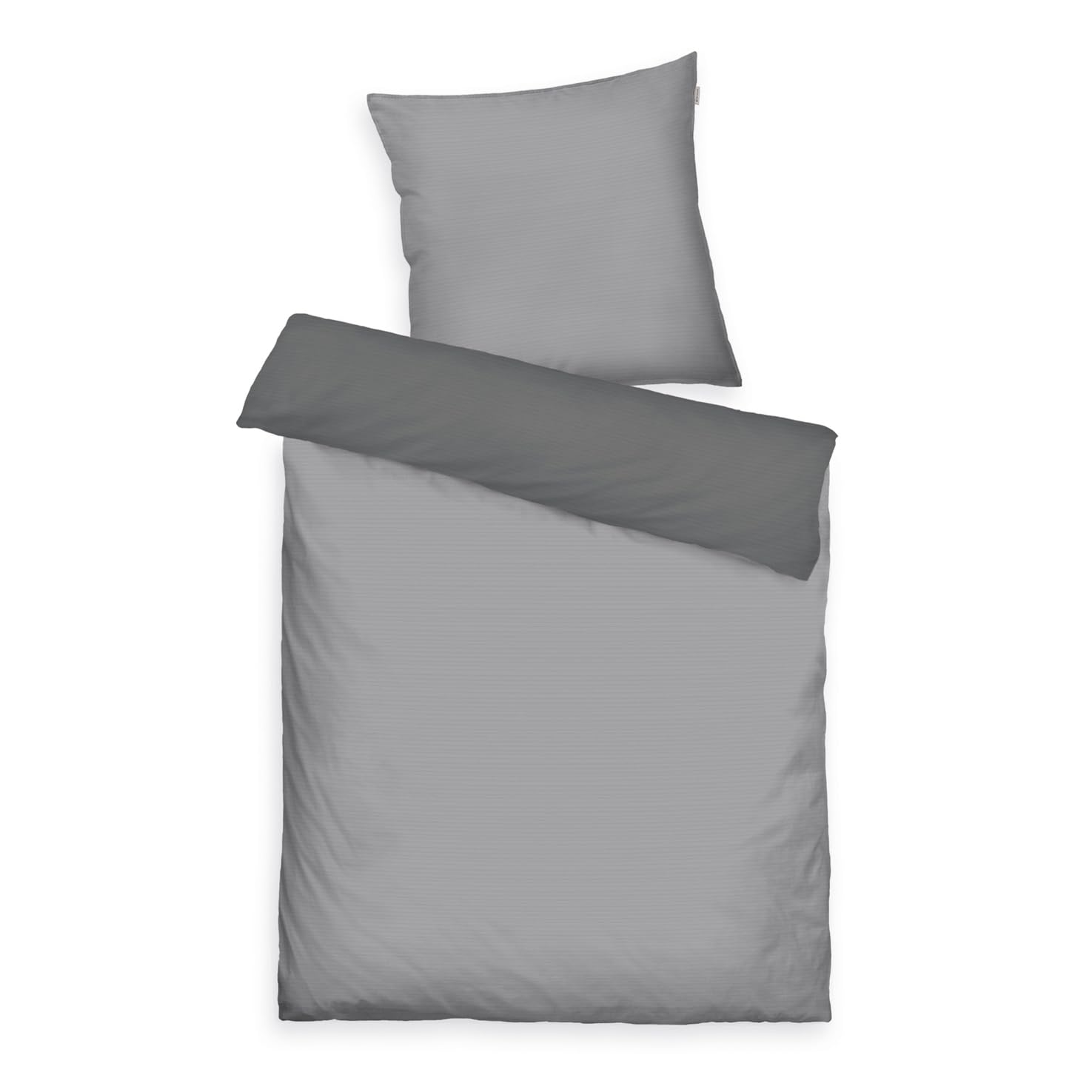 Herding Tom Tailor Satin Bed Linen 80 x 80 cm + 155 x 220 cm, 100% Cotton/Satin, with Double Stitching on Pillow, Reversible Motif and Coloured Brand Zip, Two-Tone Solid Colours Grey (Moody Grey)